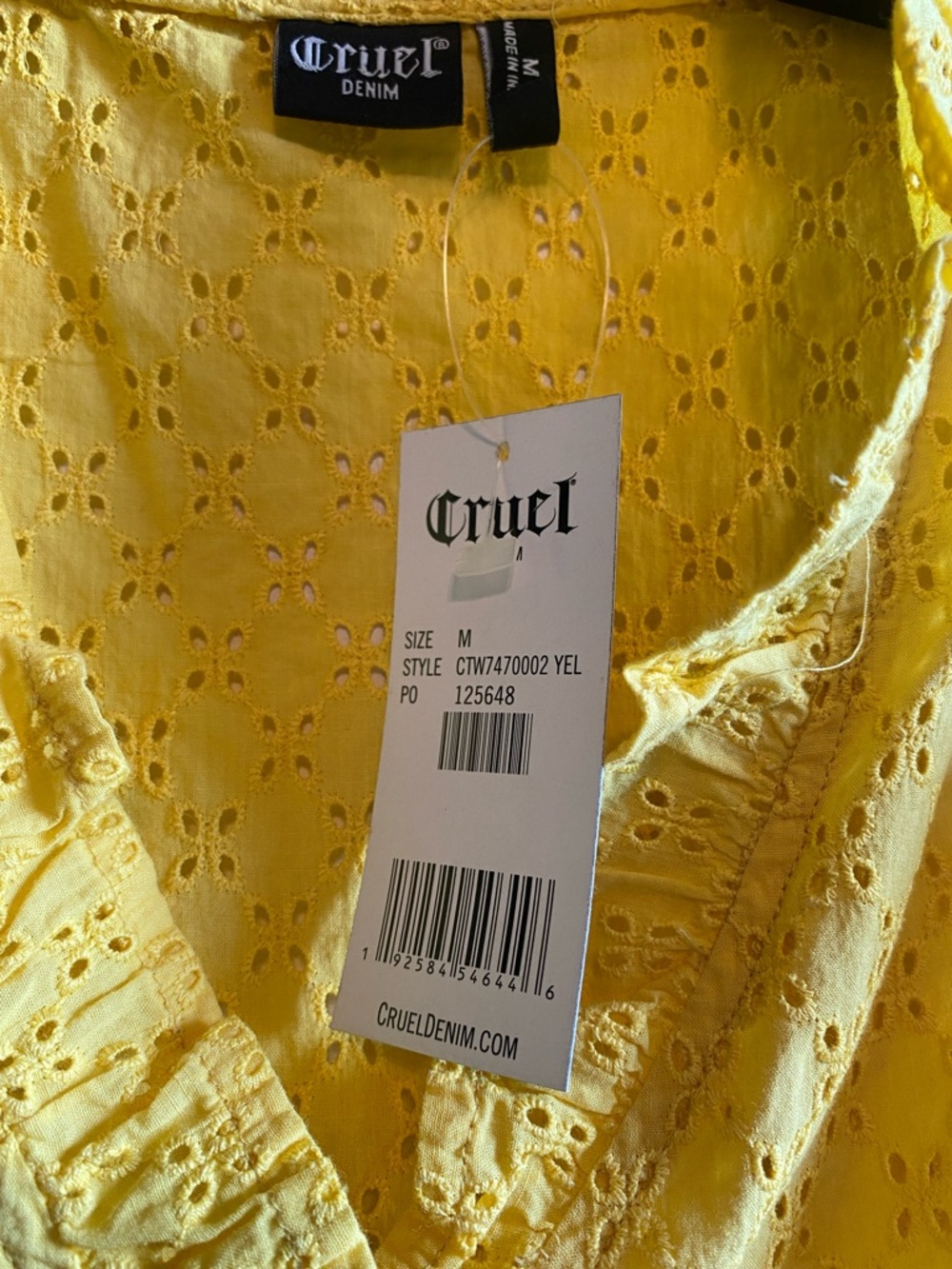 Yellow Eyelet Ruffle Shell Blouse - Picture 2 of 4